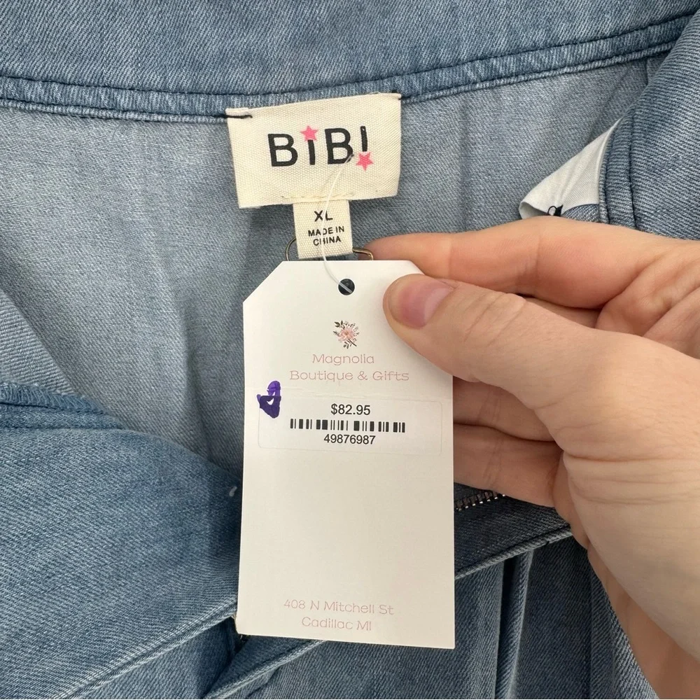 NWT BiBi Light Wash Animal Leopard Cheetah Boho Floral Patch Wide Leg Jeans XL - Picture 7 of 10